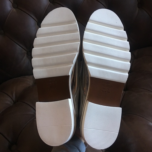 STUART WEITZMAN GLASS METRO METALLIC SILVER MIRROR BROGUES OXFORDS $645 - Picture 4 of 11